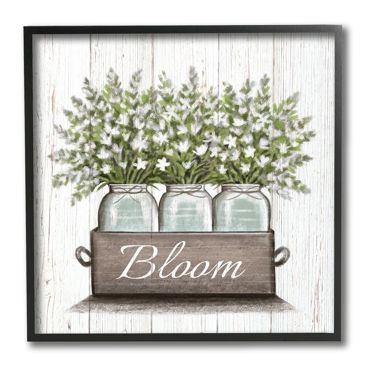Stupell Industries White Wildflowers in Jars Bloom Sentiments,12" x 12"